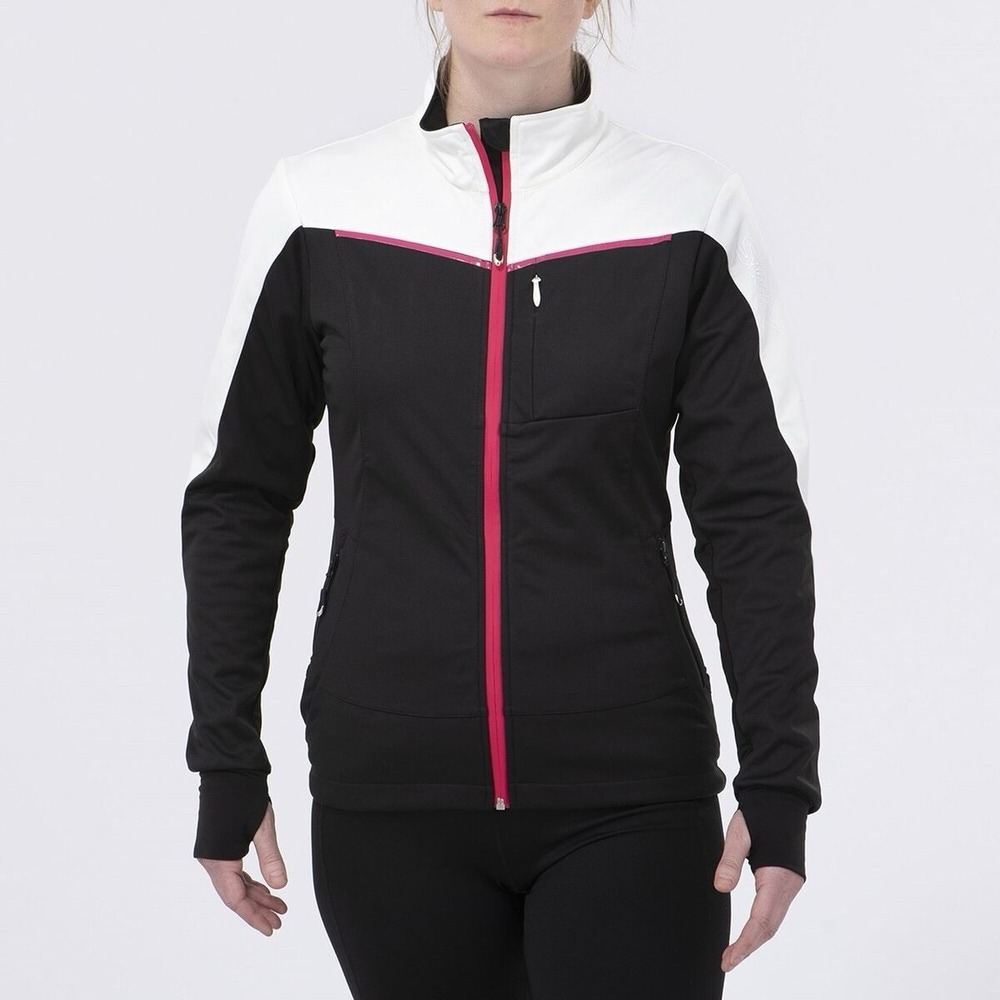 Swix Delda Women's Softshell Ski Jacket Black Full Zip Size Medium Pink Flaws